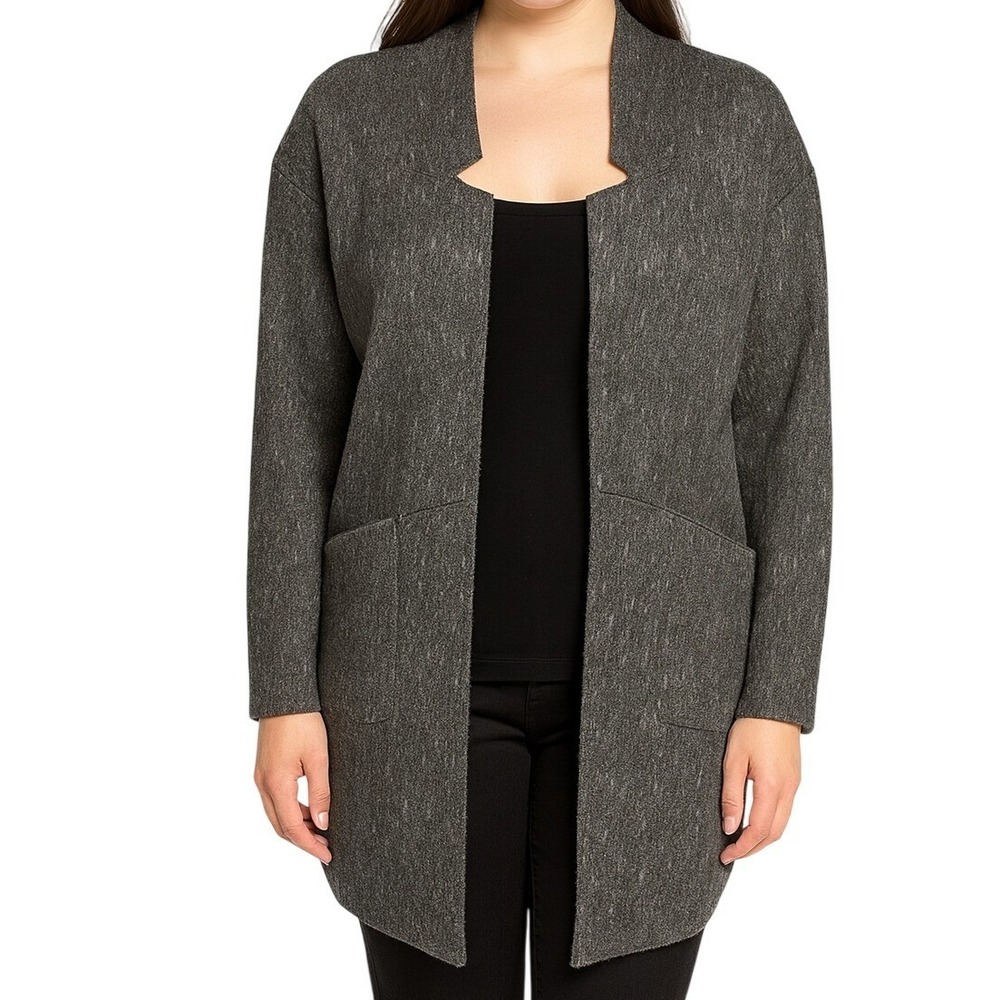 Express Jacket Womens Small Charcoal Gray Textured Knit Open Front Pockets Work